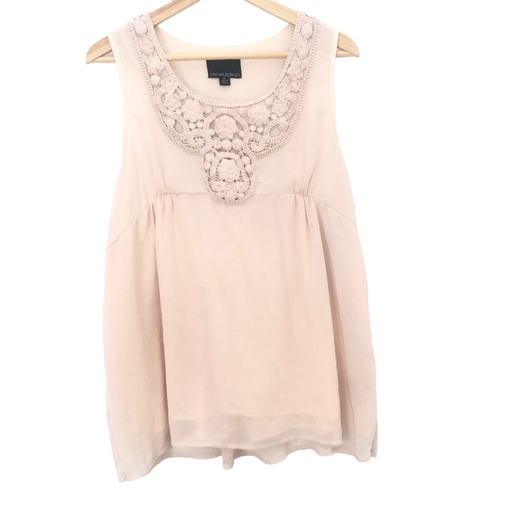 Cynthia Rowley Pink Crochet Lace Sleeveless Top Size XL